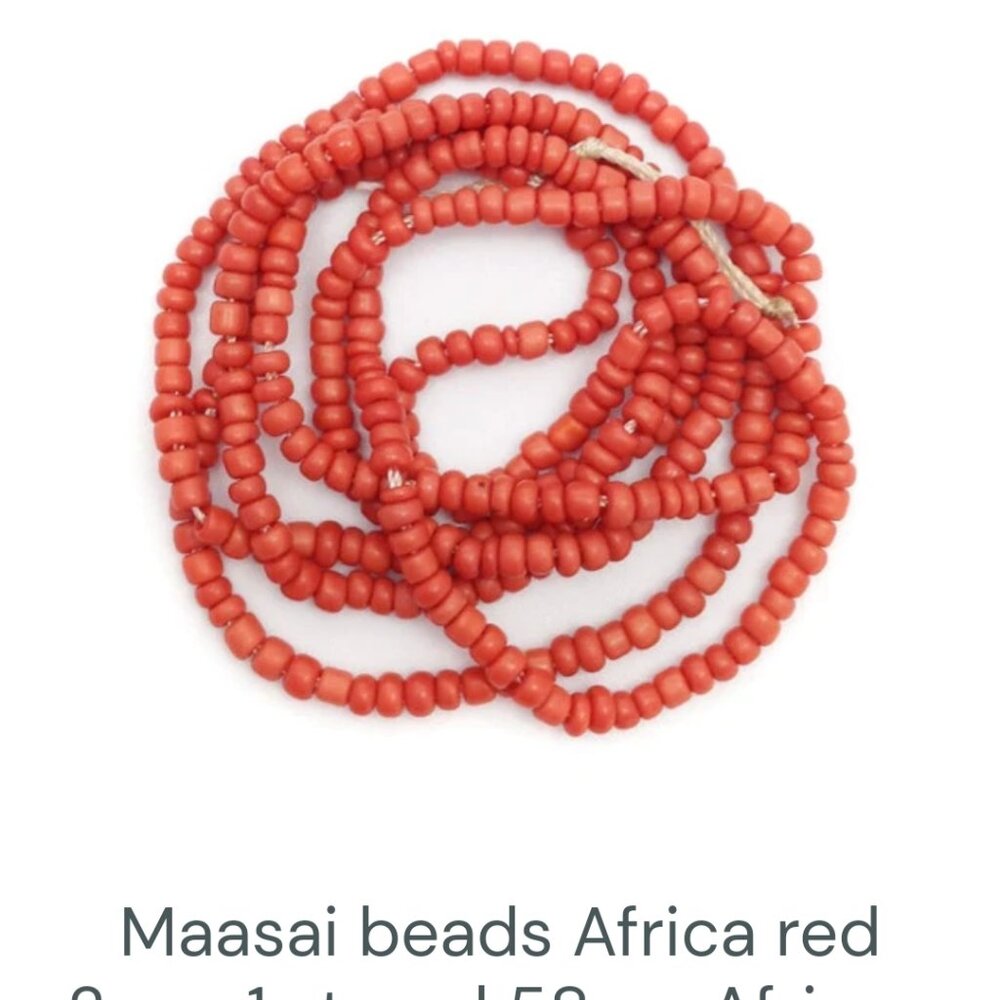Maassai Vintage SalmonTone Charm Beads Strung Bracelet Size  7